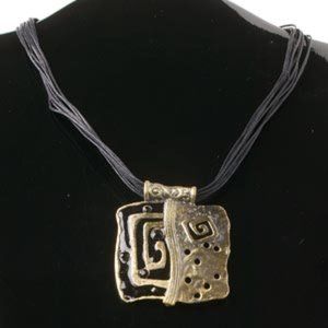 NWOT-Pewter/Enamel Pendant on Corded Necklace